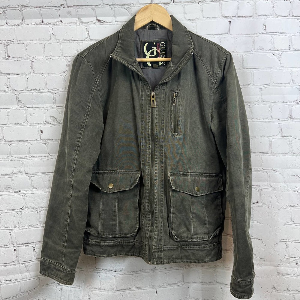 Guess Utility Army Green Mens Jacket Quilted Lined Small